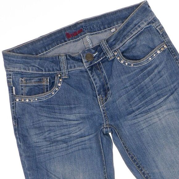 Baker Street Bootcut Jeans Juniors 5 Embellished Blue Denim Stretch 28x31.5 - Picture 2 of 12